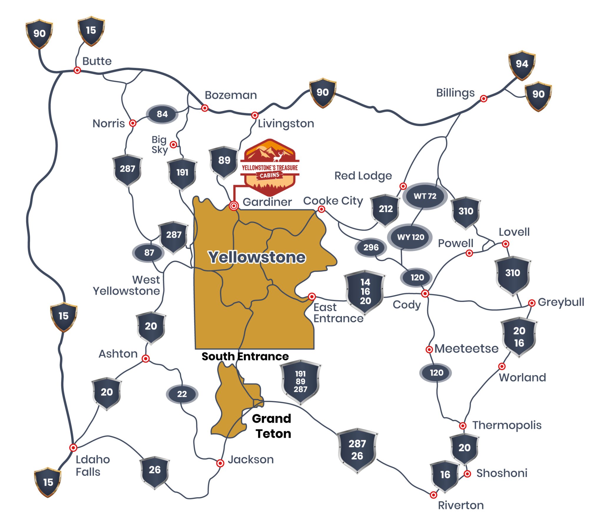 Where To Stay When Visiting Yellowstone National Park   Yellowstone Lodging Map Regional Map 2048x1772 